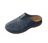 Pantofole con plateau con zeppa, da donna, chiuse, con zeppa, in morbida pelle, con zeppa, impermeabili, con piedi larghi, Blu marino, 36 EU