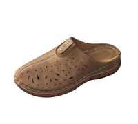 Pantofole con plateau con zeppa, da donna, chiuse, con zeppa, in morbida pelle, con zeppa, impermeabili, con piedi larghi, cachi, 42 EU