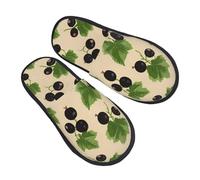 Pantofole con ribes nero per donne e uomini, con foglie verdi, antiscivolo, per interni, comode, pelose, in memory foam, per camera da letto e da viaggio, Multicolore, 8/11 UK Men/ 9.5/11.5 UK Women