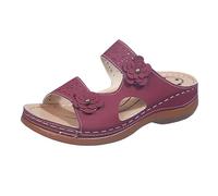 Pantofole con zeppa da donna ampia vestibilità sandali con supporto plantare per fascite plantare morbido pantofola estiva vacanza spiaggia scarpe da passeggio da donna 2026, vino, 4 UK 3X-Narrow