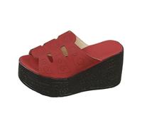 Pantofole con zeppa da donna con tacco alto grosso, sandali aperti con plateau, antiscivolo, comode, scarpe da passeggio, leggere, pantofole estive larghe per attività all'aperto, Rosso, 36 EU