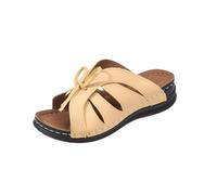 Pantofole con zeppa da donna, sandali da spiaggia, sandali alla moda con fiocco e nodo leggero, sandali Waliking Slide Sandalo comodo aperto Toe Slipper Outdoor Summer Vintage Slipper con cuscino di
