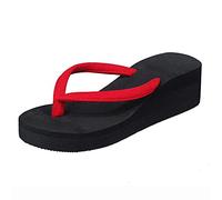 Pantofole da bagno da donna, infradito leggere, con zeppa, sandali eleganti da donna, con zeppa, con suola morbida, antiscivolo, ciabatte da spiaggia, ortopediche, Colore: rosso, 38 EU