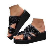Pantofole da bagno da donna, sportive e ortopediche, con plateau, comode, da spiaggia, estive, da bagno, casual, a maglia, infradito, nero, 38 EU