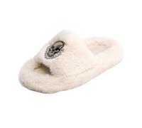 Pantofole da camera da letto, Halloween, Natale, vacanze, zucca di Halloween, per stare in casa, pantofole aperte da donna, unisex, pelose, per esterni e interni, bianco, 38 EU