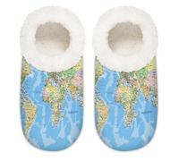 Pantofole da casa con mappa del mondo politico per donne e uomini, in memory foam, comode pantofole antiscivolo, Multi, 37.5/38.5 EU