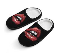 Pantofole da casa in cotone per bambini, con stampa di labbra rosse, per camera da letto, interni ed esterni, Stile nero, 26-27