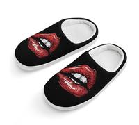 Pantofole da casa in cotone per bambini, con stampa di labbra rosse, per camera da letto, interni ed esterni, Stile bianco, 26-27