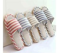 Pantofole Da Casa In Lino Coppia di pantofole in lino a righe for interni ed esterni, antiscivolo, con fondo spesso, in cotone, for pavimenti freschi(LIGHT BLUE,42/43)