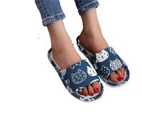 Pantofole Da Casa In Lino Pantofole in lino for donna, da viaggio, in cotone, for ospiti pastorali, for la casa, interno, con fondo in schiuma, for coppia(Blue,40-41)