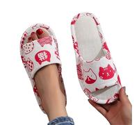 Pantofole Da Casa In Lino Pantofole in lino for donna, da viaggio, in cotone, for ospiti pastorali, for la casa, interno, con fondo in schiuma, for coppia(Red,40-41)