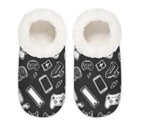Pantofole da casa nere per donne e uomini, modello di gioco, in memory foam, antiscivolo, calzini, Multi, 6/6.5 UK Wide