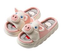 Pantofole da donna a punta aperta Pantofole di animali da maiale alla rana mucca Pantofole per la casa in lino Ciabatte cartone animato (White, numeric_36)