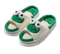 Pantofole da donna a punta aperta Pantofole di animali da maiale alla rana mucca Pantofole per la casa in lino Ciabatte cartone animato (Green, numeric_38)