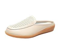 Pantofole da donna anteriori chiuse, vintage, in morbida pelle, estive, antiscivolo, basse, scarpe basse, per il tempo libero, traspiranti, per il tempo libero, Z1 beige, 41