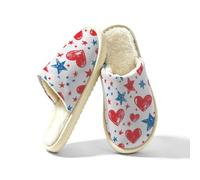 Pantofole da donna antiscivolo da casa per interni | Cuori rossi e stelle blu morbide chiuse pantofole lavabili leggere per camera da letto, hotel, viaggi, spa