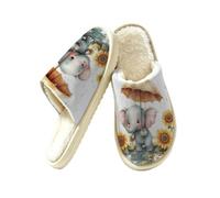 Pantofole da donna antiscivolo da casa per interni | Graziosi elefantini sotto l'ombrello, morbidi, a punta chiusa, lavabili, leggere, per camera da letto, hotel, viaggi, spa