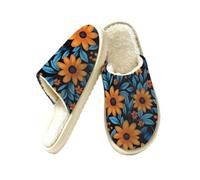 Pantofole da donna antiscivolo da casa per interni | Pantofole lavabili chiuse morbide floreali blu arancio del dito del piede per la stazione termale di viaggio dell'