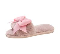 Pantofole da donna calde, chiuse, invernali, in peluche, morbide, con fiocco, per l'inverno, calde pantofole in cotone, casual fuori dal fondo piatto, grandi pelose A02