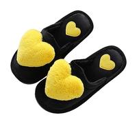Pantofole da donna calde invernali a forma di cuore, casual, comode, leggere, antiscivolo, chiuse, in feltro, giallo., 36 EU