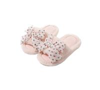 Pantofole da donna Carine Polka Dot Bow Peluche Morbido Foderato Piatto Punta Aperta Casa Cotone Pantofole, Colore: rosa., 37/38 EU