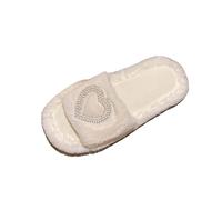 Pantofole da donna casual a forma di cuore a forma di cuore, comode, calde, adatte per autunno inverno, bianco, 40 EU