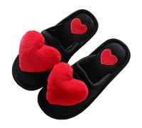 Pantofole da donna casual lunghe in peluche con fondo piatto pantofole da donna con colori contrastanti pantofole da donna alla moda pantofole da casa sfocate per le donne punta chiusa, Rosso, 37 EU