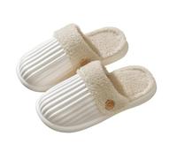 Pantofole da donna chiuse, antiscivolo, in peluche, calde, foderate, bianco