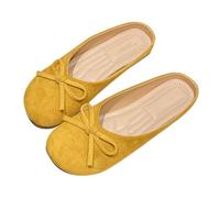 Pantofole da donna classiche con fiocco, casual, piatte senza lacci, per un elegante uso quotidiano e comodi abiti da ufficio al chiuso, Giallo, 40 EU