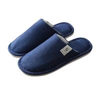 Pantofole da donna, comode in lino, per interni, in tessuto leggero, durevoli, antiscivolo, piatte, unisex, per ospiti, adatte per tutte le stagioni, blu navy, 44