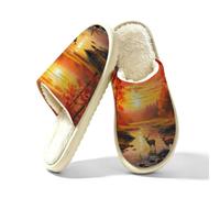Pantofole da donna con cervo autunnale al tramonto, foresta, cervo, memory foam, scarpe da casa, Multi, 42.5/43 EU