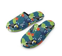 Pantofole da donna, con fiori e uccellini, in memory foam, stile casual, calde e morbide, per interni ed esterni, Fiori e Tucano Uccello, Medium