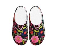 Pantofole da donna con fiori ricamati, in flanella, pantofole da casa per uomo, primaverili, floreali, antiscivolo, calde, invernali, per interni ed, Multicolore, X-Small Men/ Medium Women