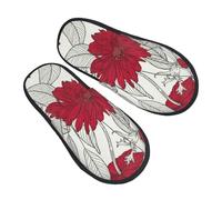 Pantofole da donna con foglie di anemone e fiori rossi grigi per donne e uomini, calde pantofole da donna, pantofole da casa, pantofole da camera da letto, pantofole sfocate invernali per casa e