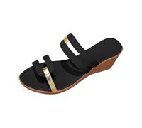 Pantofole da donna con fondo spesso e testa tonda, una parola, alla moda, estive, tinta unita, con tacco inclinato, pantofole da donna, larghezza larga, taglia 6, Nero , 38 EU