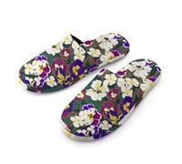 Pantofole da donna, con motivo viola del pensiero e fiori, in memory foam, stile casual, calde e morbide, per interni ed esterni, Motivo Viola Viola Viola, large