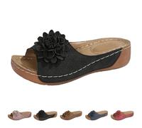 Pantofole da donna con plantare, leggere, zoccoli e pantolette da donna, con zeppa, per interni ed esterni, con suola solida, comodi sandali per esterni, Nero , 37 EU