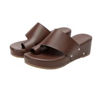 Pantofole da donna con plateau e infradito da donna, in pelle, larghezza H, antiscivolo, in stile boho, ultra leggere, sandali aperti, A marrone., 39 EU