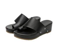 Pantofole da donna con plateau e infradito da donna, in pelle, larghezza H, antiscivolo, in stile boho, ultra leggere, sandali aperti, A nero, 42 EU