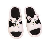Pantofole da donna con scritta in lingua tedesca "Carino gatto cane stampa peluche pantofole calde e comode morbide slippers aperte, per il tempo libero, per la casa, per l'inverno, nero 2, 37 EU