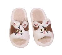 Pantofole da donna con scritta in lingua tedesca "Carino gatto cane stampa peluche pantofole calde e comode morbide slippers aperte, per il tempo libero, per la casa, per l'inverno, marrone 2, 37 EU