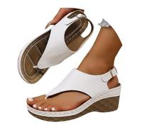 Pantofole da donna con suola rotonda spessa, punta cava, chiusura a clip e tacco obliquo, comode scarpe da donna, larghezza H, bianco, 43 EU