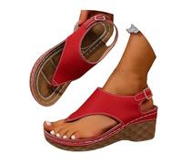 Pantofole da donna con suola rotonda spessa, punta cava, chiusura a clip e tacco obliquo, comode scarpe da donna, larghezza H, Colore: rosso, 43 EU