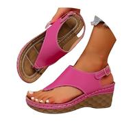 Pantofole da donna con suola rotonda spessa, punta cava, chiusura a clip e tacco obliquo, comode scarpe da donna, larghezza H, rosa intenso, 43 EU