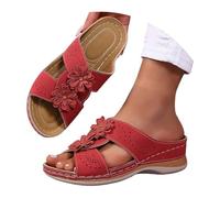 Pantofole da donna con suola rotonda spessa, punta cava, chiusura a clip e tacco obliquo, stivaletti da donna con tacco, Colore: rosso, 43 EU