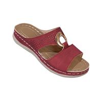 Pantofole da donna con tacco a cuneo fondo spesso cavo cuciture casual fibbia in metallo sandali pantofole per donne indoor outdoor, Rosso, 37.5 EU