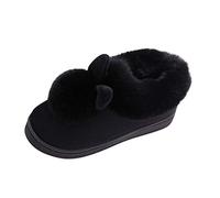 Pantofole da donna, con tacco chiuso, in feltro, leggere e comode, antiscivolo, in cotone caldo, Nero , 40/41 EU