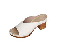 Pantofole da donna con tacco, estive, comode, da donna, traspiranti, in pelle di pupelle, boho, in sughero, con tacco a blocco, alla moda, sandali con suola solida, bianco, 42 EU