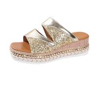 Pantofole da donna con zeppa a bocca di pesce, con zeppe romane, leggere, taglia UK - primavera estate autunno spiaggia casual hipster streetwear comodo capispalla scarpe da vacanza, Oro, 37.5 EU