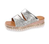 Pantofole da donna con zeppa a bocca di pesce, con zeppe romane, leggere, taglia UK - primavera estate autunno spiaggia casual hipster streetwear comodo capispalla scarpe da vacanza, Argento, 37 EU